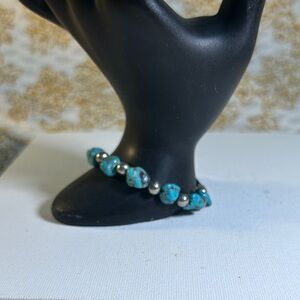 Turquoise and Silver Beaded Bracelet
